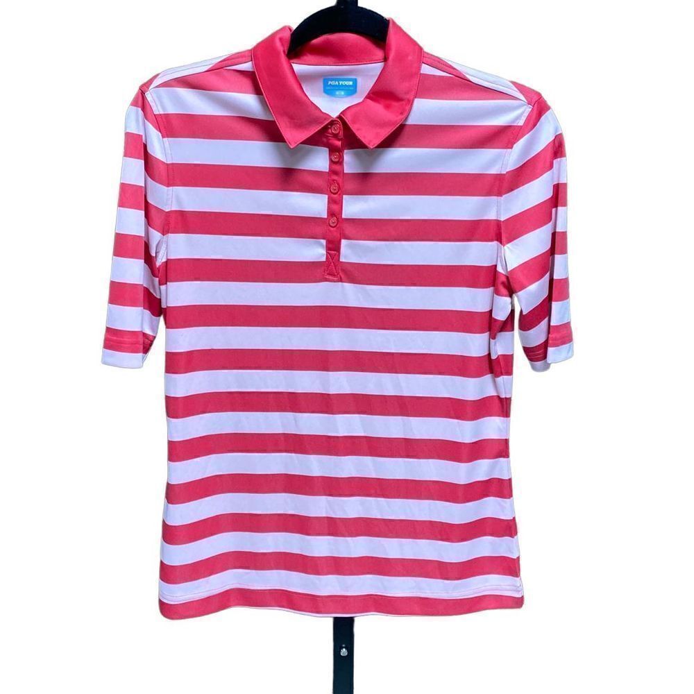 PGA Tour Pink Stripe Polo Shirt Size Medium NWOT